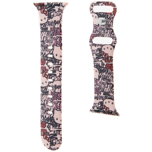 Apyrankė Apple Watch 1 / 2 / 3 / 4 / 5 / 6 / SE / 7 / 8 (38 / 40 / 41 mm) Hello Kitty Strap Silicone Tags Graffiti (HKAWMSDGPTP) rožinės spalvos aprašymas - Prekės nuotrauka