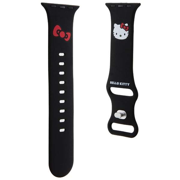 Apyrankė Apple Watch 1 / 2 / 3 / 4 / 5 / 6 / SE / 7 / 8 (38 / 40 / 41 mm) Hello Kitty Strap Silicone Kitty Head (HKAWMSCHBLK) juodos spalvos aprašymas - Prekės nuotrauka