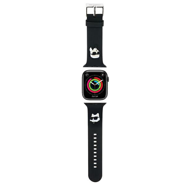 Apyrankė Apple Watch 4 / 5 / 6 / 7 / 8 / SE (38 / 40 / 41 MM) Karl Lagerfeld 3D Rubber Karl&Choupette Heads (KLAWMSLKCNK) juodos spalvos aprašymas - Prekės nuotrauka