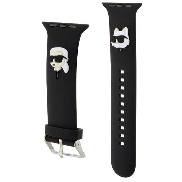 Apyrankė Apple Watch 4 / 5 / 6 / 7 / 8 / SE (38 / 40 / 41 MM) Karl Lagerfeld 3D Rubber Karl&Choupette Heads (KLAWMSLKCNK) juodos spalvos aprašymas - Prekės nuotrauka