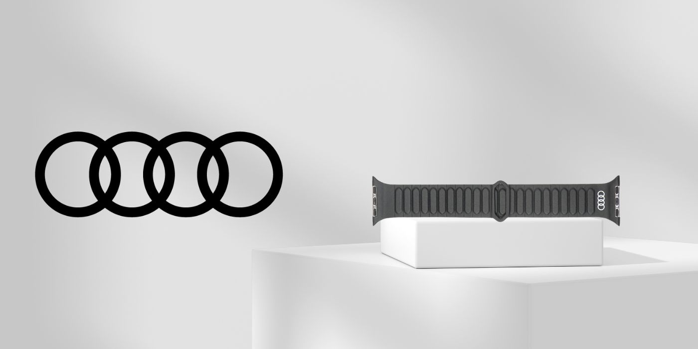 apyrankė Audi Logo iš dirbtinės odos su magnetiniu žiedu, skirta laikrodžiui 44/45/46/49mm, juodos spalvos aprašymas - Prekės nuotrauka