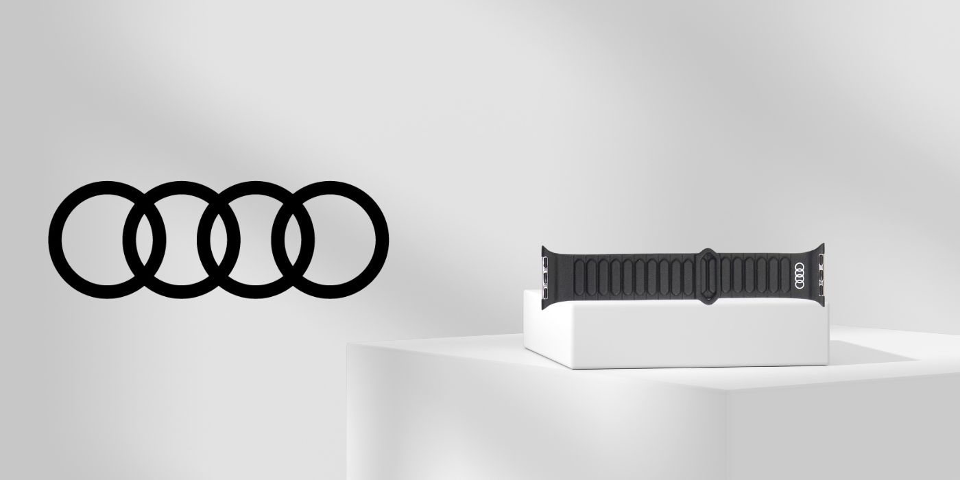 apyrankė Audi Logo iš dirbtinės odos su magnetiniu žiedu, skirta 40/41/42mm laikrodžiui, juodos spalvos aprašymas - Prekės nuotrauka