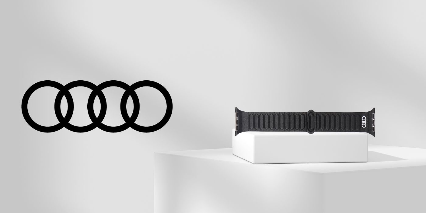 apyrankė Audi Logo iš natūralios odos su magnetiniu žiedu, skirta 44/45/46/49mm laikrodžiui, juodos spalvos aprašymas - Prekės nuotrauka