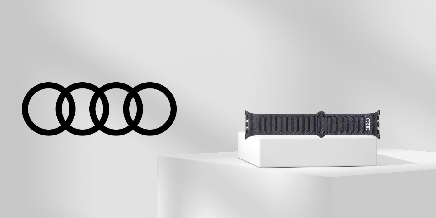 apyrankė Audi Logo iš natūralios odos su magnetiniu žiedu, skirta 40/41/42mm laikrodžiui, juodos spalvos aprašymas - Prekės nuotrauka