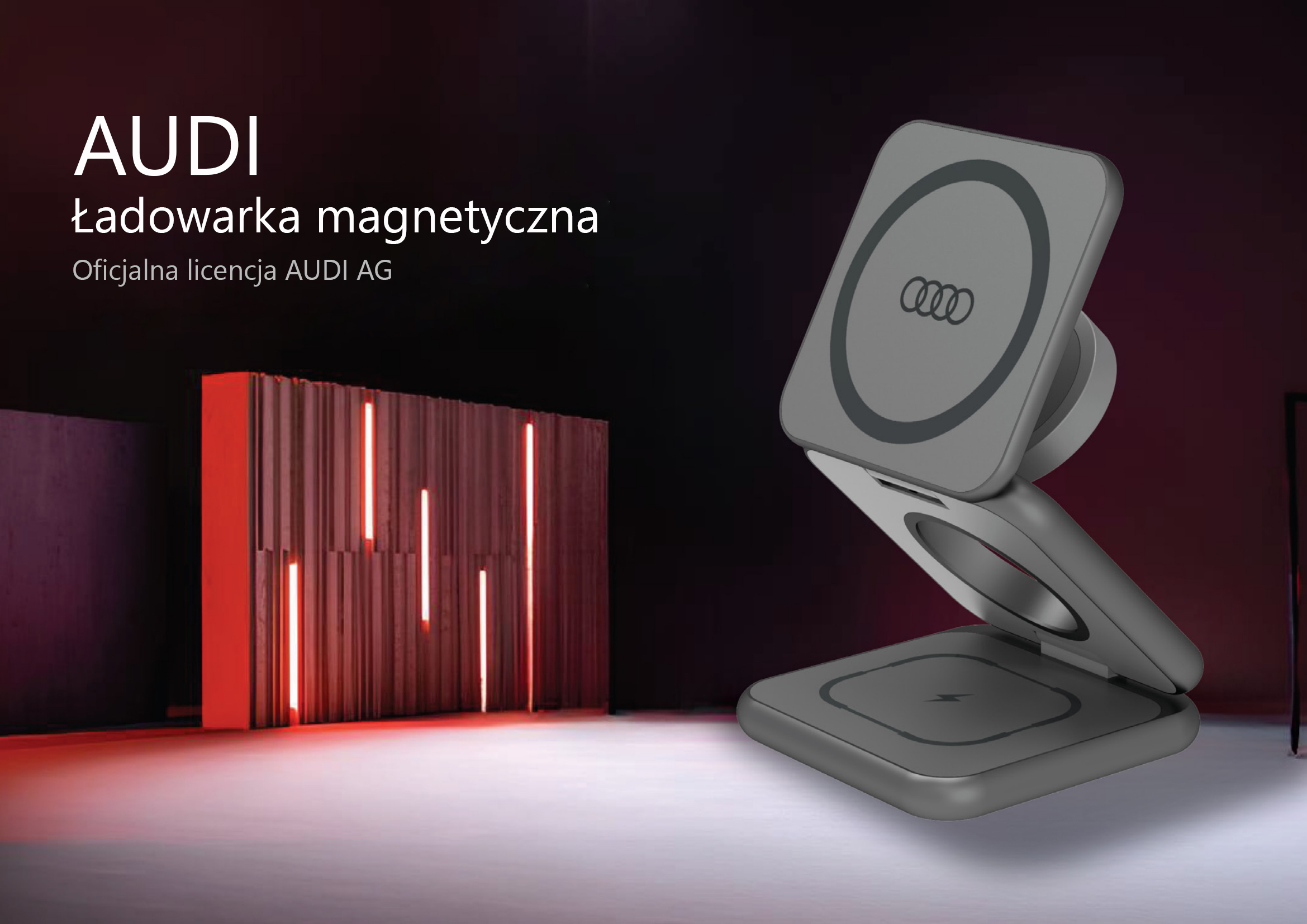Audi 3-in-1 belaidis įkroviklis, sulankstomas, pilkos spalvos, Big Logo AU-MWC3IN1-GT/D1-GY aprašymas - Prekės nuotrauka