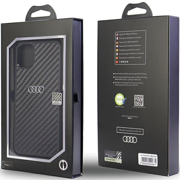 Audi anglies pluošto iPhone 11 / Xr 6.1″ juodos spalvos kietas dėklas AU-TPUPCIP11-R8/D2-BK aprašymas - Prekės nuotrauka