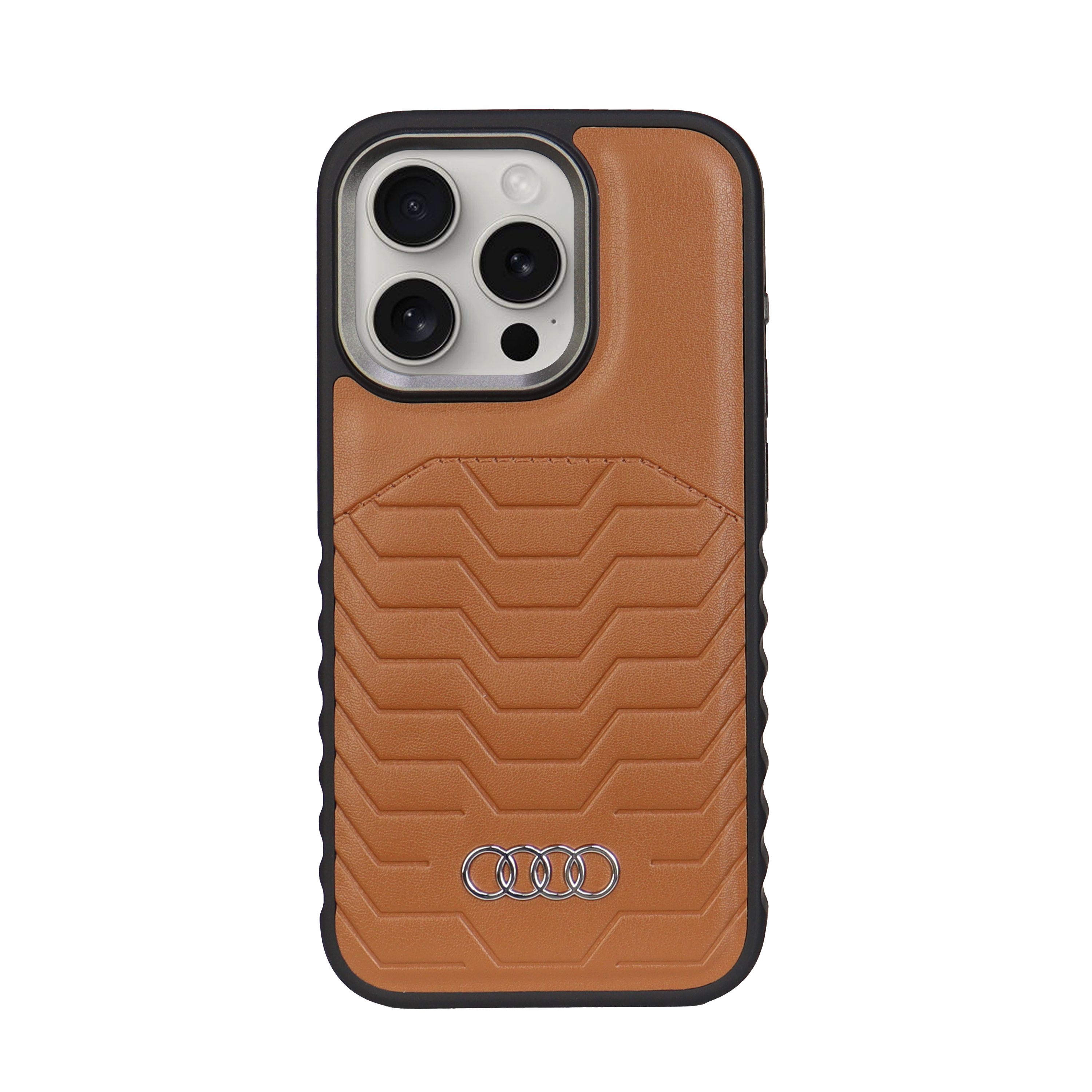 Audi dirbtinės odos MagSafe iPhone 14 Pro 6.1″ rudos spalvos kietas dėklas AU-TPUPCMIP14P-GT/D3-BN aprašymas - Prekės nuotrauka