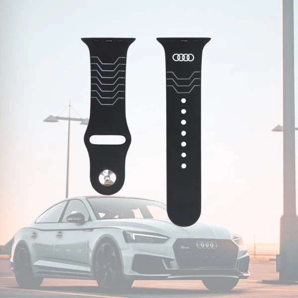 Audi Geometric Pattern silikoninis laikrodžio dirželis Apple Watch 44 / 45 / 46 / 49 mm - juodas aprašymas - Prekės nuotrauka