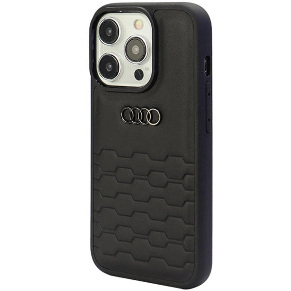 Audi GT Synthetic Leather Apple iPhone 15 Pro - dėklas telefonui juodos spalvos aprašymas - Prekės nuotrauka