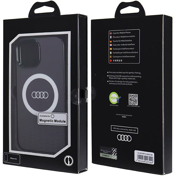 Audi IML Big Logo MagSafe Dėklas Apple iPhone 15 / 14 / 13 6.1″ juodos spalvos hardcase AU-IMLMIP15-Q5/D2-BK aprašymas - Prekės nuotrauka