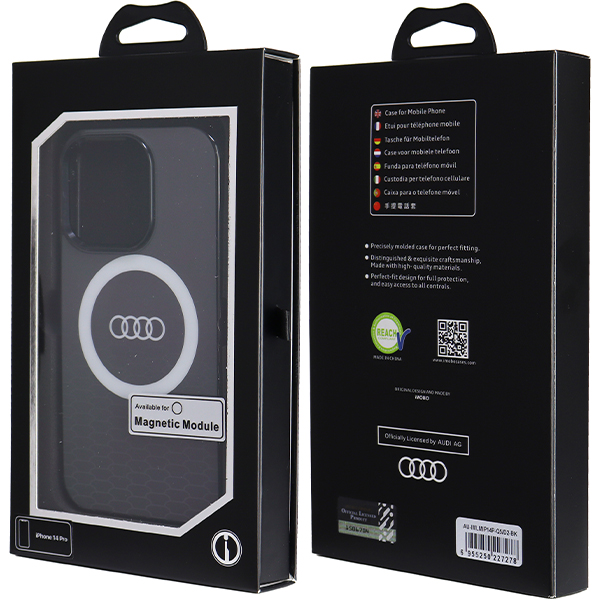 Audi IML Big Logo MagSafe Dėklas iPhone 14 Pro 6.1″ juodos spalvos kietas dėklas AU-IMLMIP14P-Q5/D2-BK aprašymas - Prekės nuotrauka