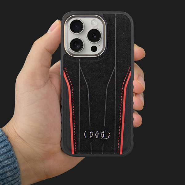 Audi natūralios odos MagSafe iPhone 14 Pro Max 6.7″ juodos spalvos-red kietas dėklas AU-TPUPCMIP14P aprašymas - Prekės nuotrauka