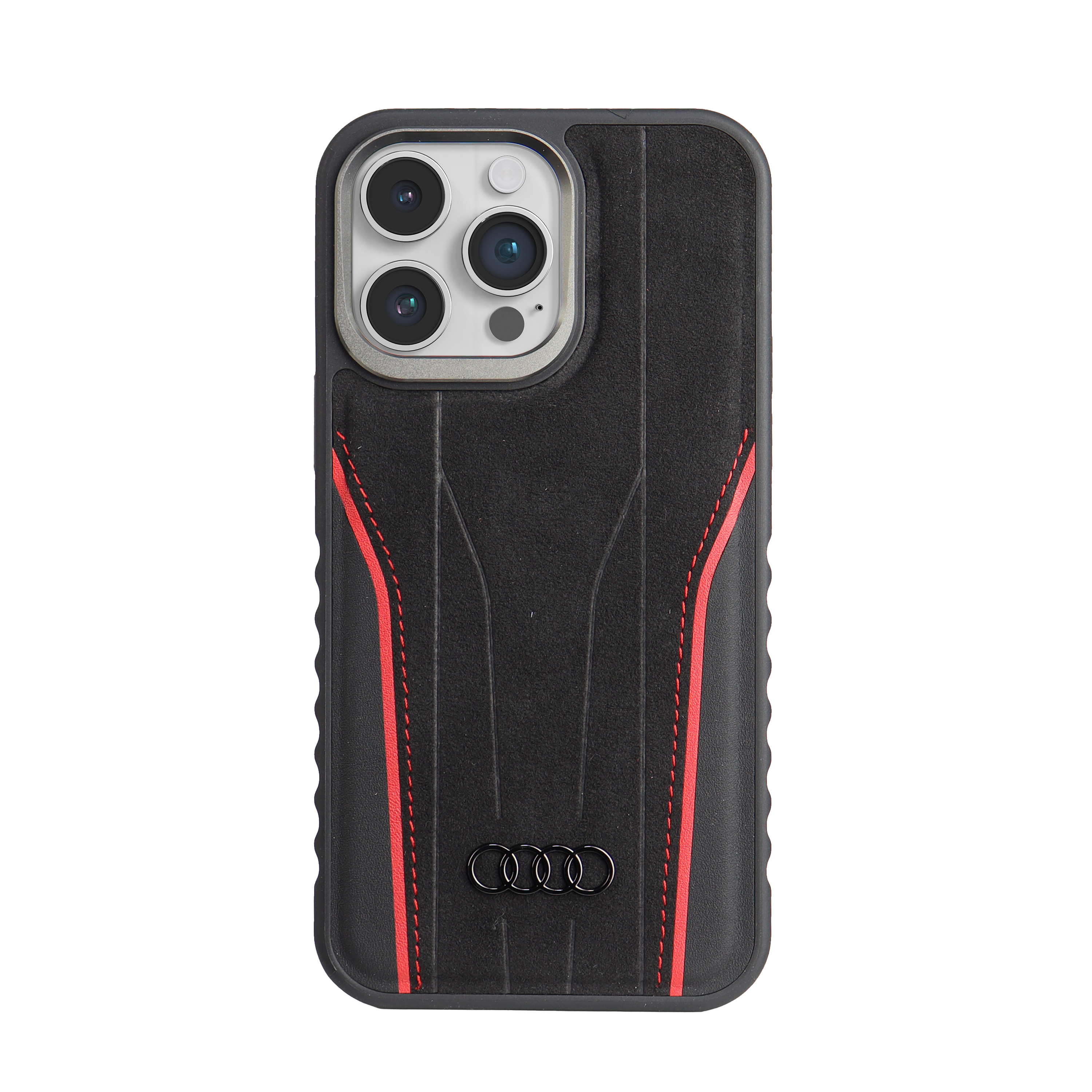 Audi natūralios odos MagSafe iPhone 16 6.1″ juodos spalvos-red kietas dėklas AU-TPUPCMIP16-R8/D3-RD aprašymas - Prekės nuotrauka