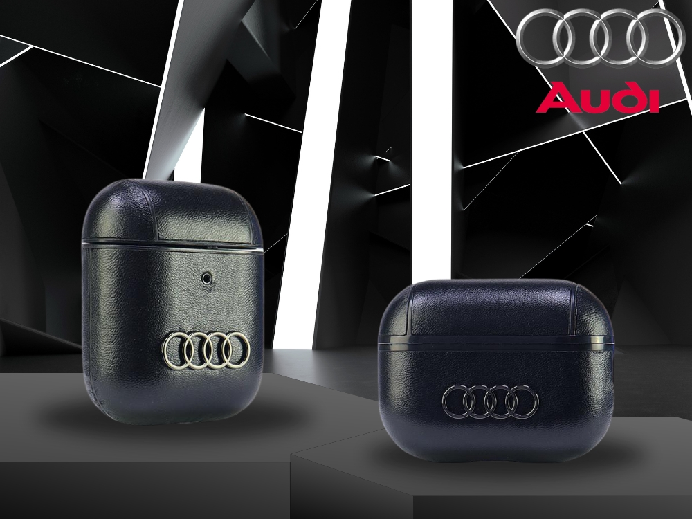Audi odinis dėklas su dideliu logotipu, skirtas AirPods 1/2, juodos spalvos AU-AP-GT/D3-BK aprašymas - Prekės nuotrauka