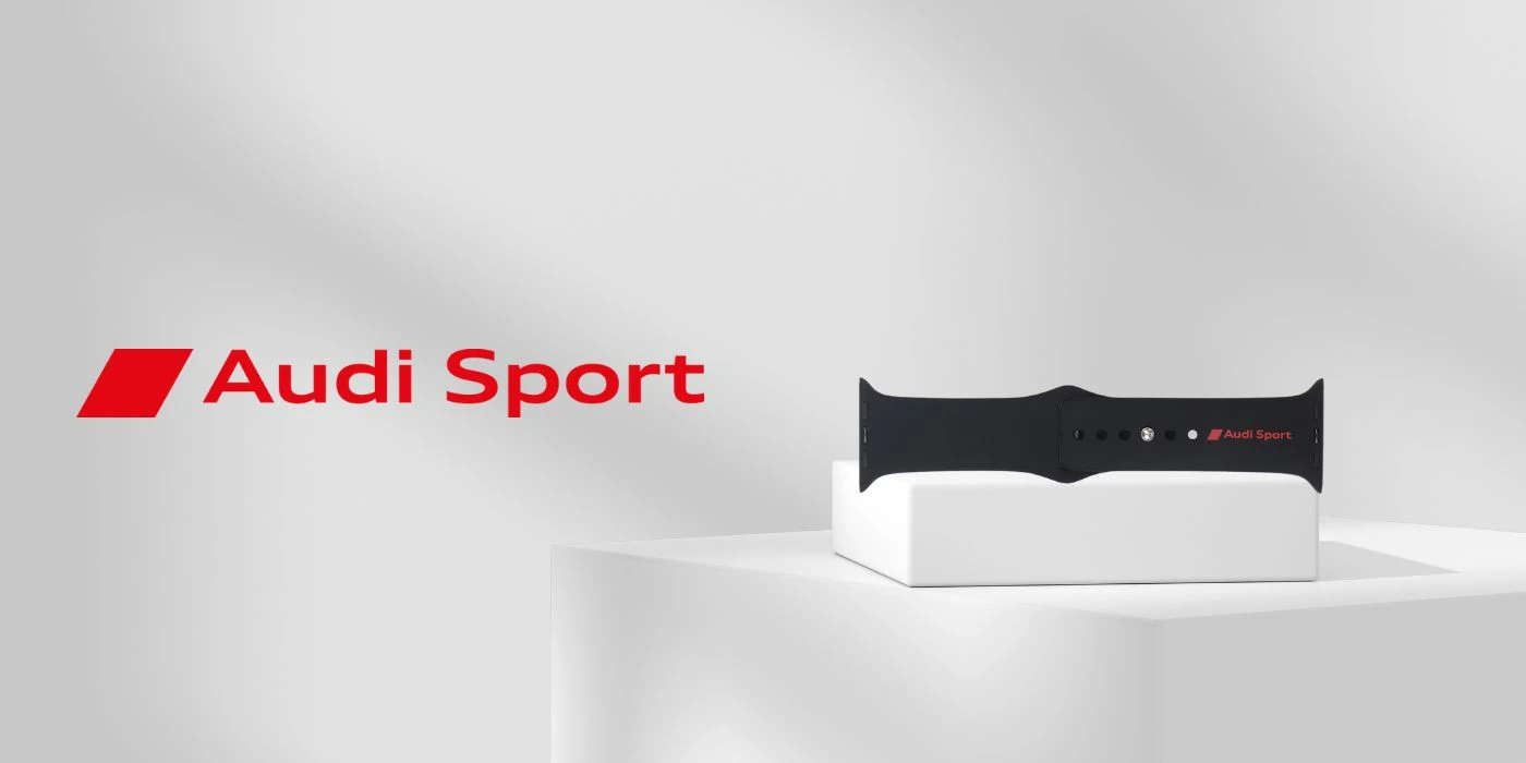 Audi Sport Raudona Logo Silicone Watch Strap for Apple Watch 44 / 45 / 46 / 49 mm - juodas aprašymas - Prekės nuotrauka