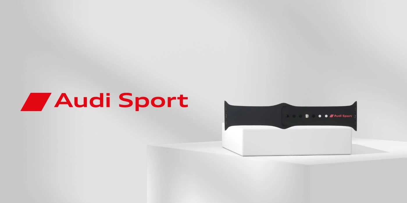 Audi Sport Raudona Logo Silicone Watch Strap for Apple Watch 40 / 41 / 42 mm - juodas aprašymas - Prekės nuotrauka