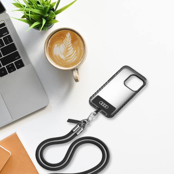 Audi telefono dirželis 120cm 6mm crossbody juodos spalvos AU-CBL6-R8/D1-BK aprašymas - Prekės nuotrauka