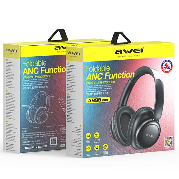 Ausinės Bluetooth AWEI A996 Pro ANC juodos spalvos aprašymas - Prekės nuotrauka