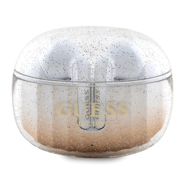 Ausinės Bluetooth TWS Guess Glitter Gradient GUTWSHDGKEED TWS aukso spalvos aprašymas - Prekės nuotrauka Ausinės Bluetooth TWS Guess Glitter Gradient GUTWSHDGKEED TWS aukso spalvos aprašymas - Prekės nuotrauka