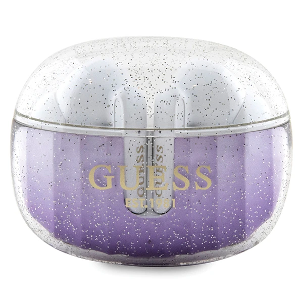 Ausinės Bluetooth TWS + Guess Glitter Gradient GUTWSHDGKEEU violetinės spalvos aprašymas - Prekės nuotrauka Ausinės Bluetooth TWS + Guess Glitter Gradient GUTWSHDGKEEU violetinės spalvos aprašymas - Prekės nuotrauka