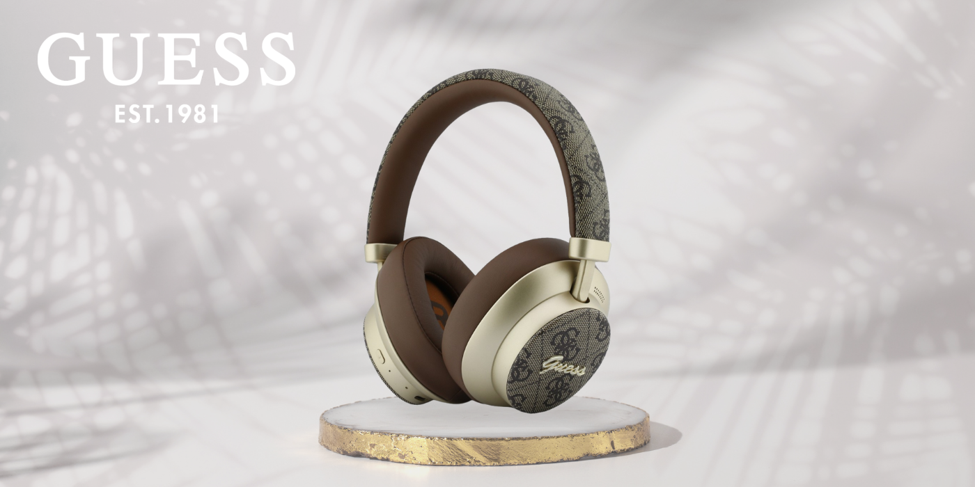 Ausinės „Guess Bluetooth ENC 4G Auksinė Script Metal“, rudos spalvos aprašymas - Prekės nuotrauka
