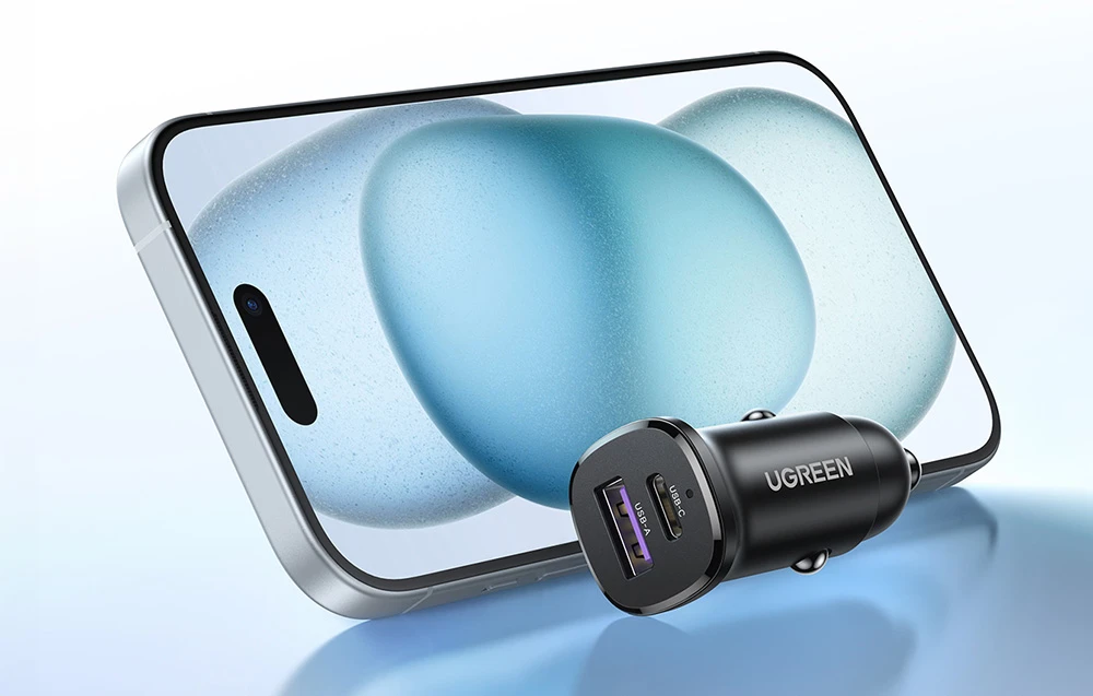 Automobilinis įkroviklis 30W USB-C + USB UGREEN EC305 juodos spalvos aprašymas - Prekės nuotrauka Automobilinis įkroviklis 30W USB-C + USB UGREEN EC305 juodos spalvos aprašymas - Prekės nuotrauka
