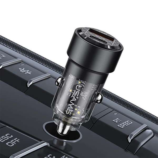 Automobilinis įkroviklis 60W Fast Charge USAMS C39 USB+USB-C violetinės spalvos CC208CC02 (US-CC208) aprašymas - Prekės nuotrauka Automobilinis įkroviklis 60W Fast Charge USAMS C39 USB+USB-C violetinės spalvos CC208CC02 (US-CC208) aprašymas - Prekės nuotrauka