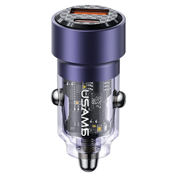 Automobilinis įkroviklis 60W Fast Charge USAMS C39 USB+USB-C violetinės spalvos CC208CC02 (US-CC208) aprašymas - Prekės nuotrauka Automobilinis įkroviklis 60W Fast Charge USAMS C39 USB+USB-C violetinės spalvos CC208CC02 (US-CC208) aprašymas - Prekės nuotrauka
