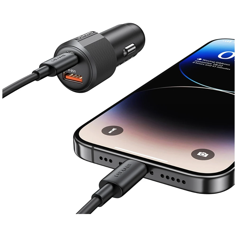 Automobilinis įkroviklis USAMS YT Series CC283 60W 1xUSB-A 1xUSB-C juodos spalvos aprašymas - Prekės nuotrauka Automobilinis įkroviklis USAMS YT Series CC283 60W 1xUSB-A 1xUSB-C juodos spalvos aprašymas - Prekės nuotrauka