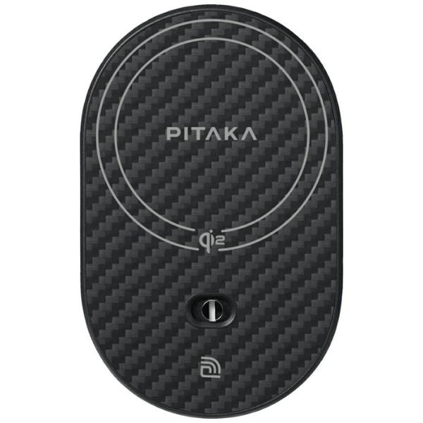 Automobilinis laikiklis su belaidžiu įkrovikliu PITAKA MagEZ Pro 2 Qi2 15W NFC MagSafe juodos spalvos pilkos spalvos aprašymas - Prekės nuotrauka