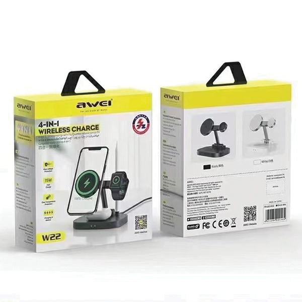 AWEI 4in1 belaidis įkroviklis W2215W greitas įkrovimas juodos spalvos aprašymas - Prekės nuotrauka