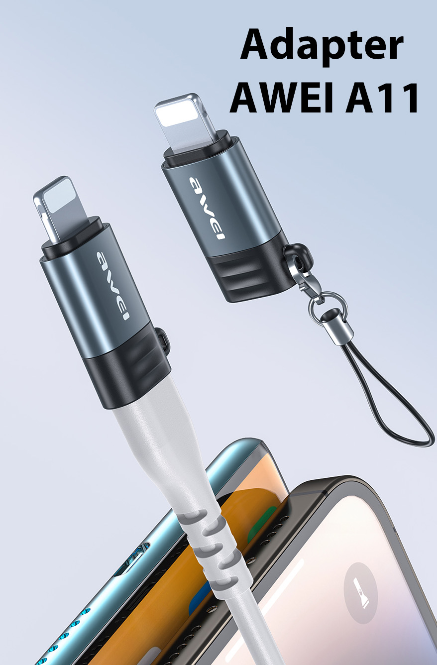 AWEI Adapteris A11 USB-C/Lightning pilkas aprašymas - Prekės nuotrauka