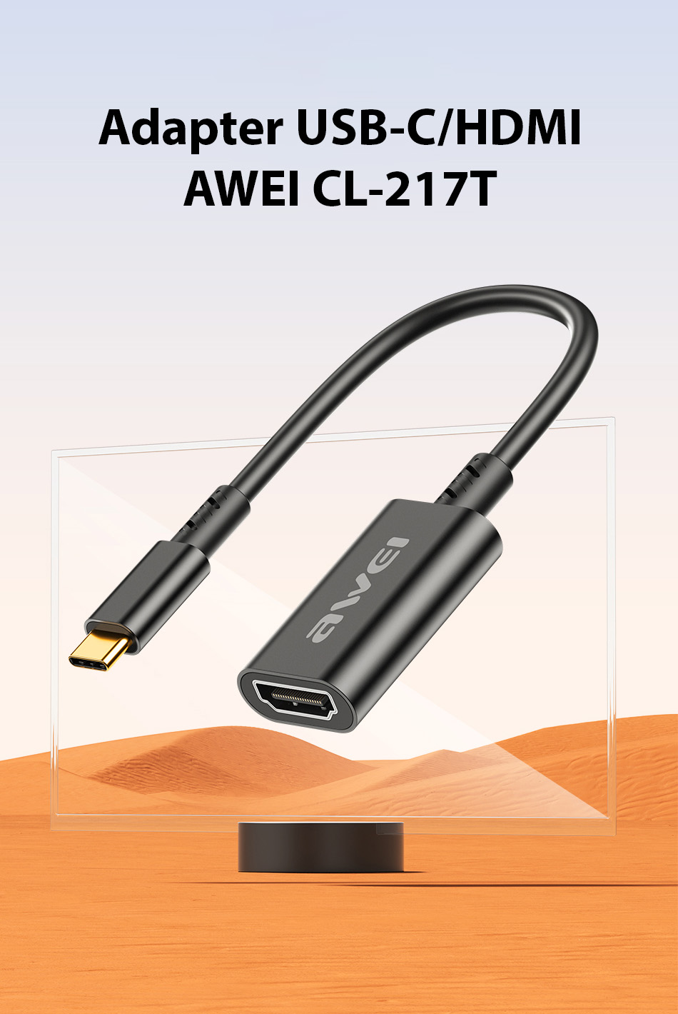 AWEI Adapteris CL-217T USB-C/HDMI juodas 4k/30Hz aprašymas - Prekės nuotrauka AWEI Adapteris CL-217T USB-C/HDMI juodas 4k/30Hz aprašymas - Prekės nuotrauka