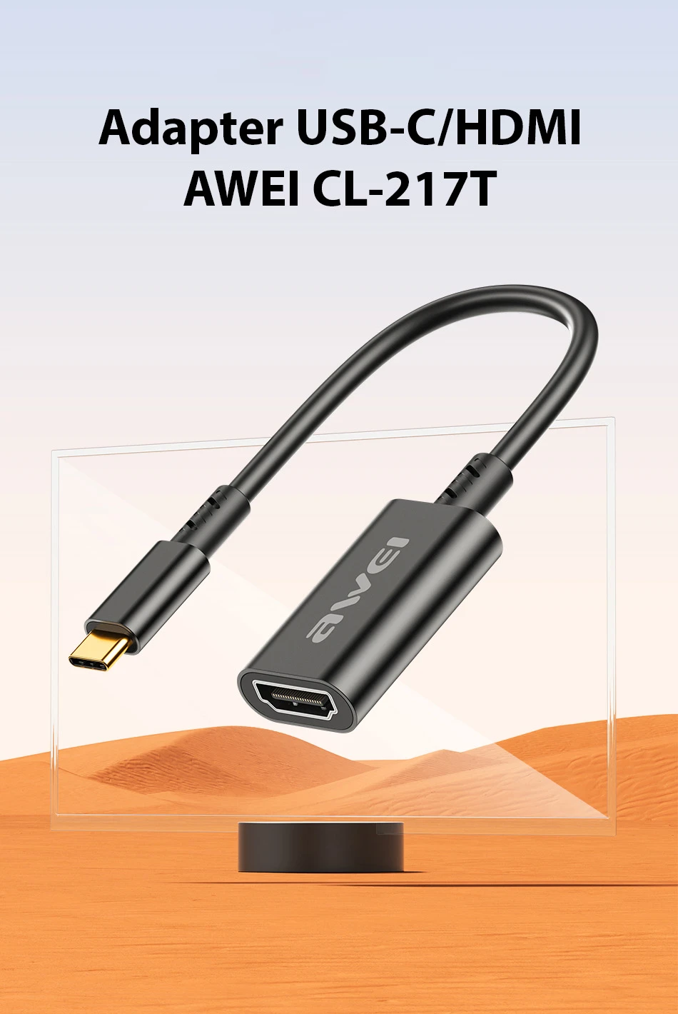 AWEI Adapteris CL-217T USB-C/HDMI juodos spalvos 4k/30Hz aprašymas - Prekės nuotrauka AWEI Adapteris CL-217T USB-C/HDMI juodos spalvos 4k/30Hz aprašymas - Prekės nuotrauka