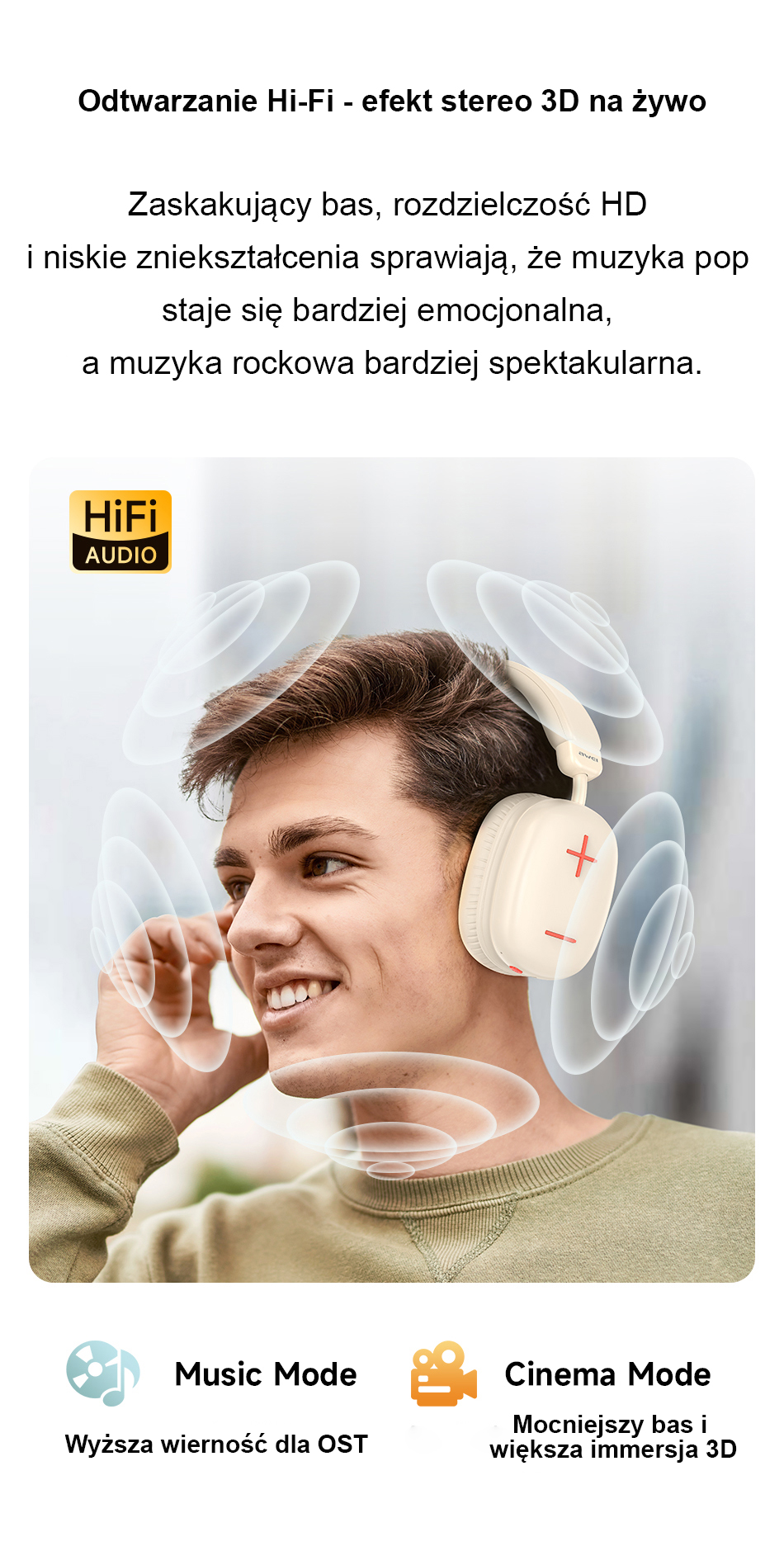 AWEI AT6 Bluetooth Ausinės rusvai gelsvas aprašymas - Prekės nuotrauka