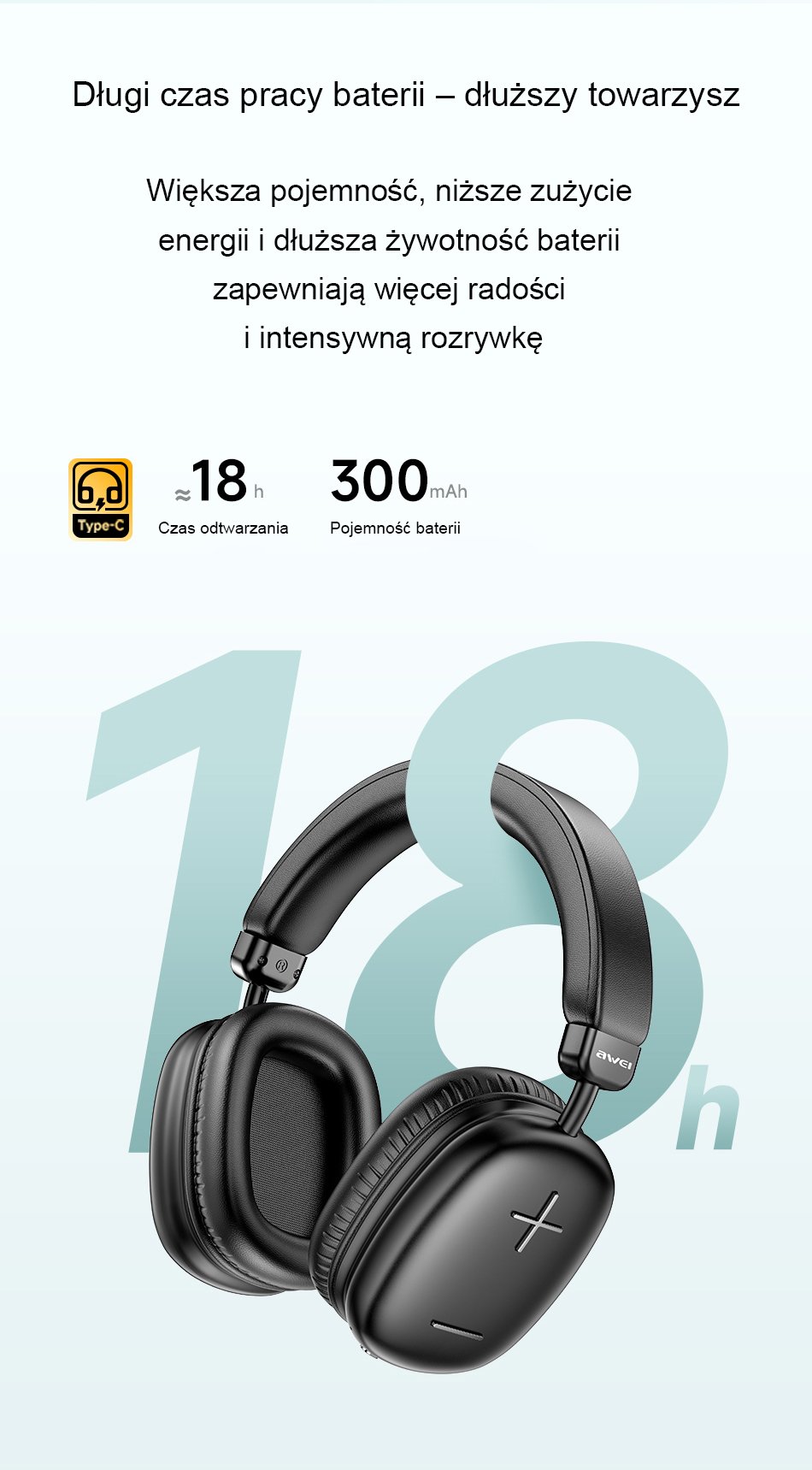 AWEI AT6 Bluetooth Ausinės juodos spalvos aprašymas - Prekės nuotrauka
