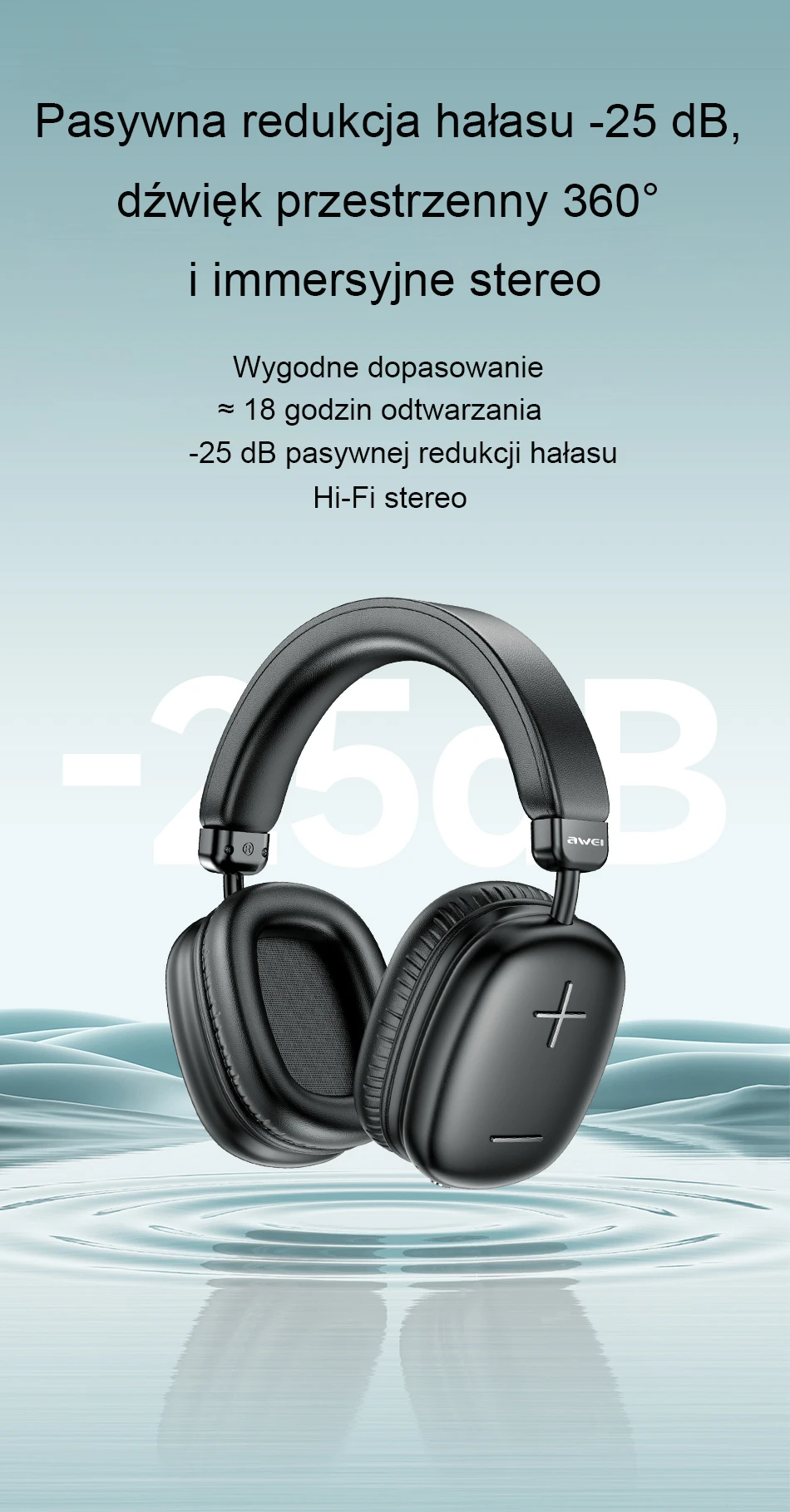AWEI ausinės Bluetooth AT6 off-baltos spalvos aprašymas - Prekės nuotrauka