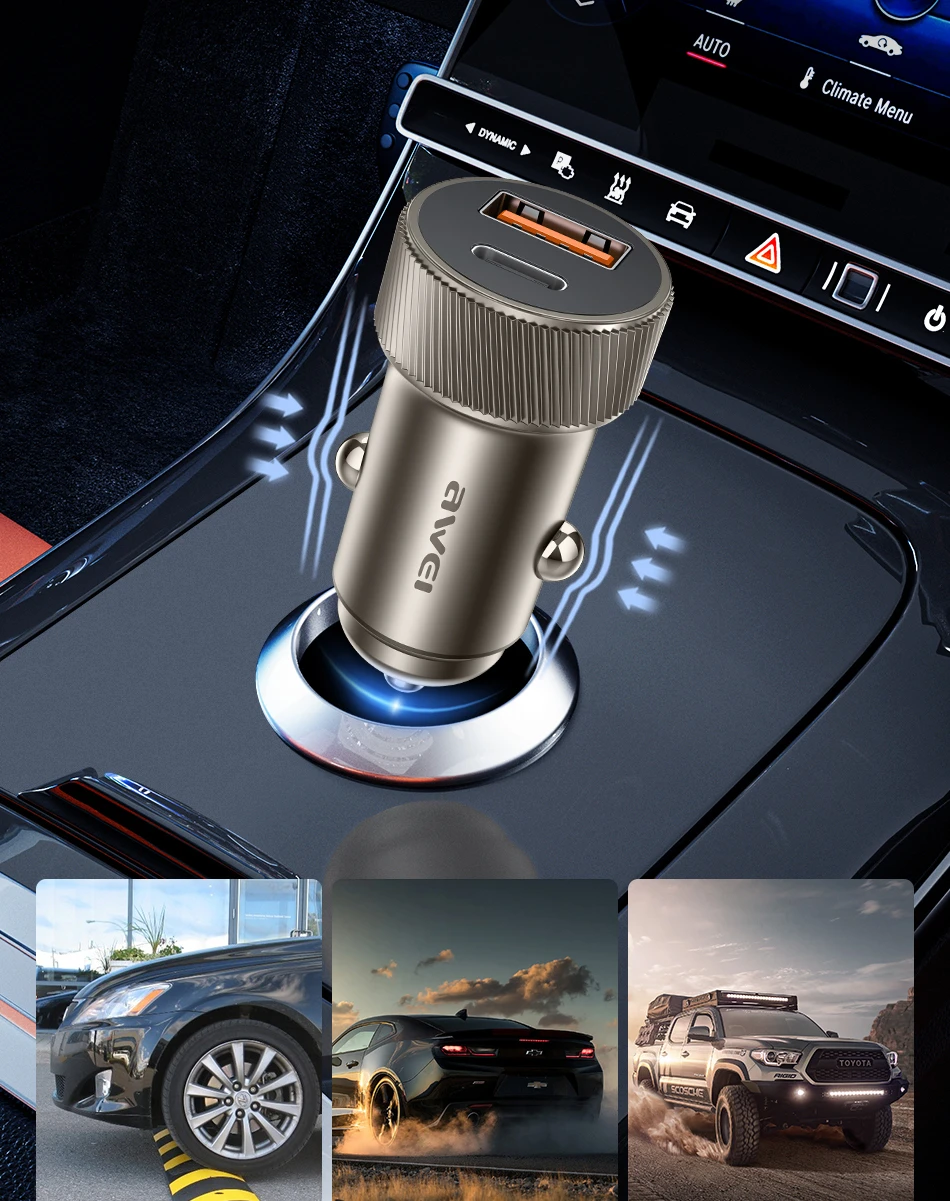 AWEI automobilinis įkroviklis C-857 33W USB+USB-C rudos spalvos aprašymas - Prekės nuotrauka AWEI automobilinis įkroviklis C-857 33W USB+USB-C rudos spalvos aprašymas - Prekės nuotrauka