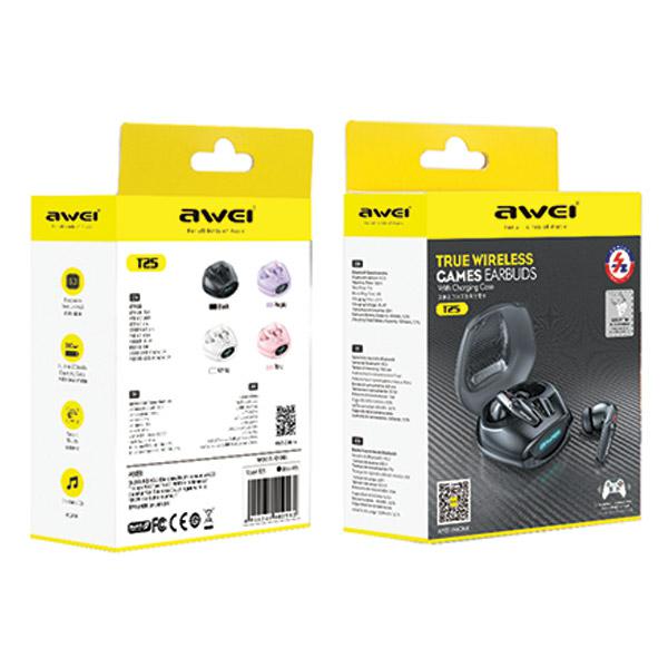 AWEI Bluetooth 5.3 T25 TWS ausinės + įkrovimo stotelė, juodos spalvos aprašymas - Prekės nuotrauka