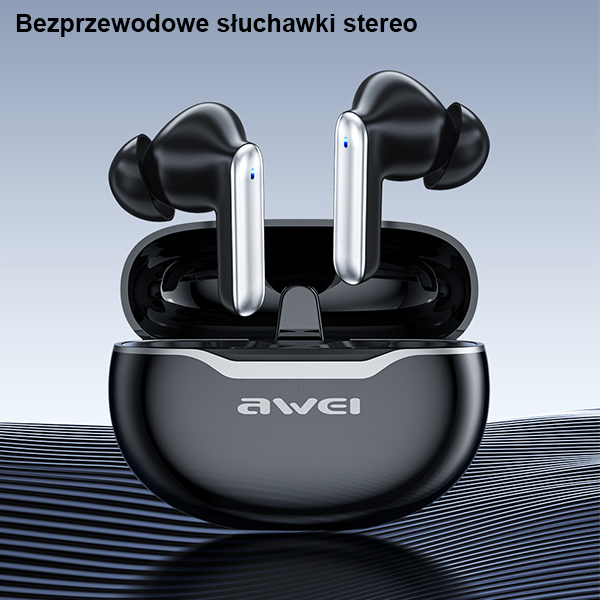 AWEI Bluetooth 5.3 T50 TWS ausinės + įkrovimo stotelė, juodos spalvos aprašymas - Prekės nuotrauka