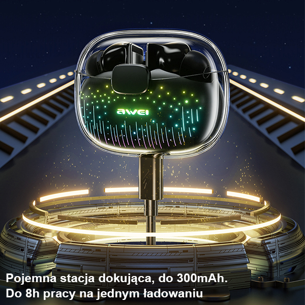 AWEI Bluetooth 5.3 T52 Pro2 TWS ausinės + įkrovimo stotelė, juodos spalvos aprašymas - Prekės nuotrauka