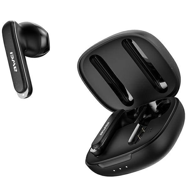 AWEI Bluetooth 5.3 T66 TWS ausinės + įkrovimo stotelė, juodos spalvos aprašymas - Prekės nuotrauka
