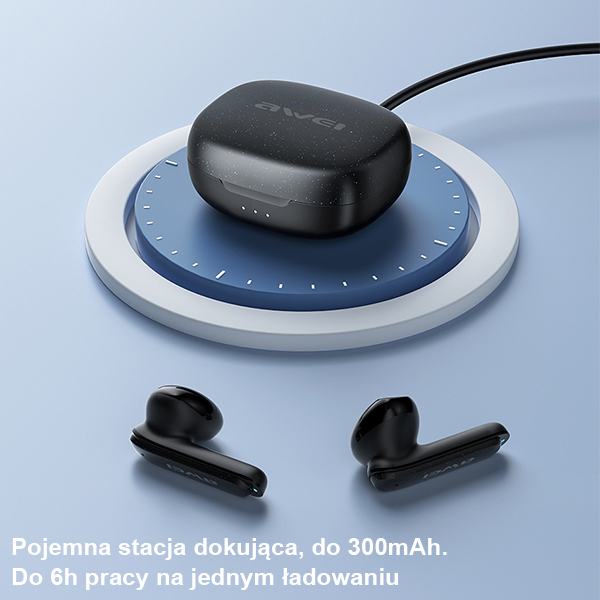 AWEI Bluetooth 5.3 T66 TWS ausinės + įkrovimo stotelė, juodos spalvos aprašymas - Prekės nuotrauka