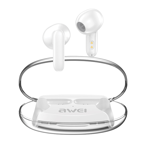AWEI Bluetooth 5.3 T85 ENC TWS ausinės + įkrovimo stotelė, baltos spalvos aprašymas - Prekės nuotrauka