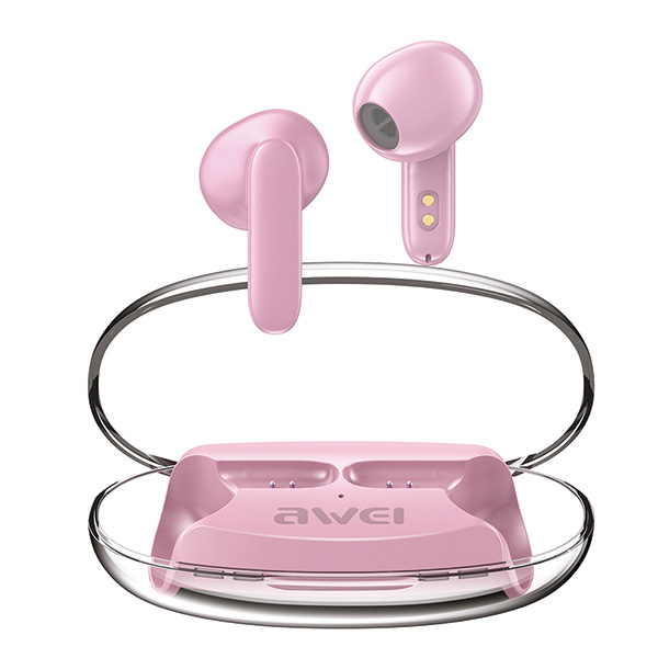 AWEI Bluetooth 5.3 T85 ENCTWS ausinės + įkrovimo stotelė, rožinės spalvos aprašymas - Prekės nuotrauka