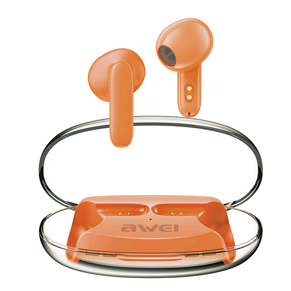 AWEI Bluetooth 5.3 T85 ENCTWS ausinės + įkrovimo stotelė, oranžinės spalvos aprašymas - Prekės nuotrauka