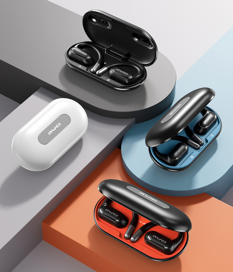 AWEI Bluetooth 5.4 ausinės OWS T93+ įkrovimo stotelė, baltos spalvos aprašymas - Prekės nuotrauka