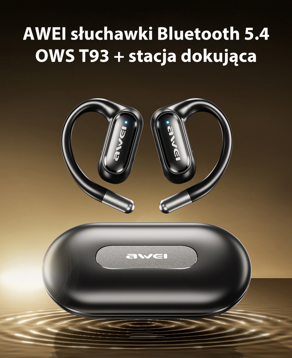 AWEI Bluetooth 5.4 ausinės OWS T93+ įkrovimo stotelė, baltos spalvos aprašymas - Prekės nuotrauka