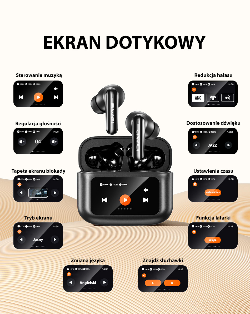 AWEI Bluetooth 5.4 T56 ANCTWS ausinės juodos spalvos aprašymas - Prekės nuotrauka