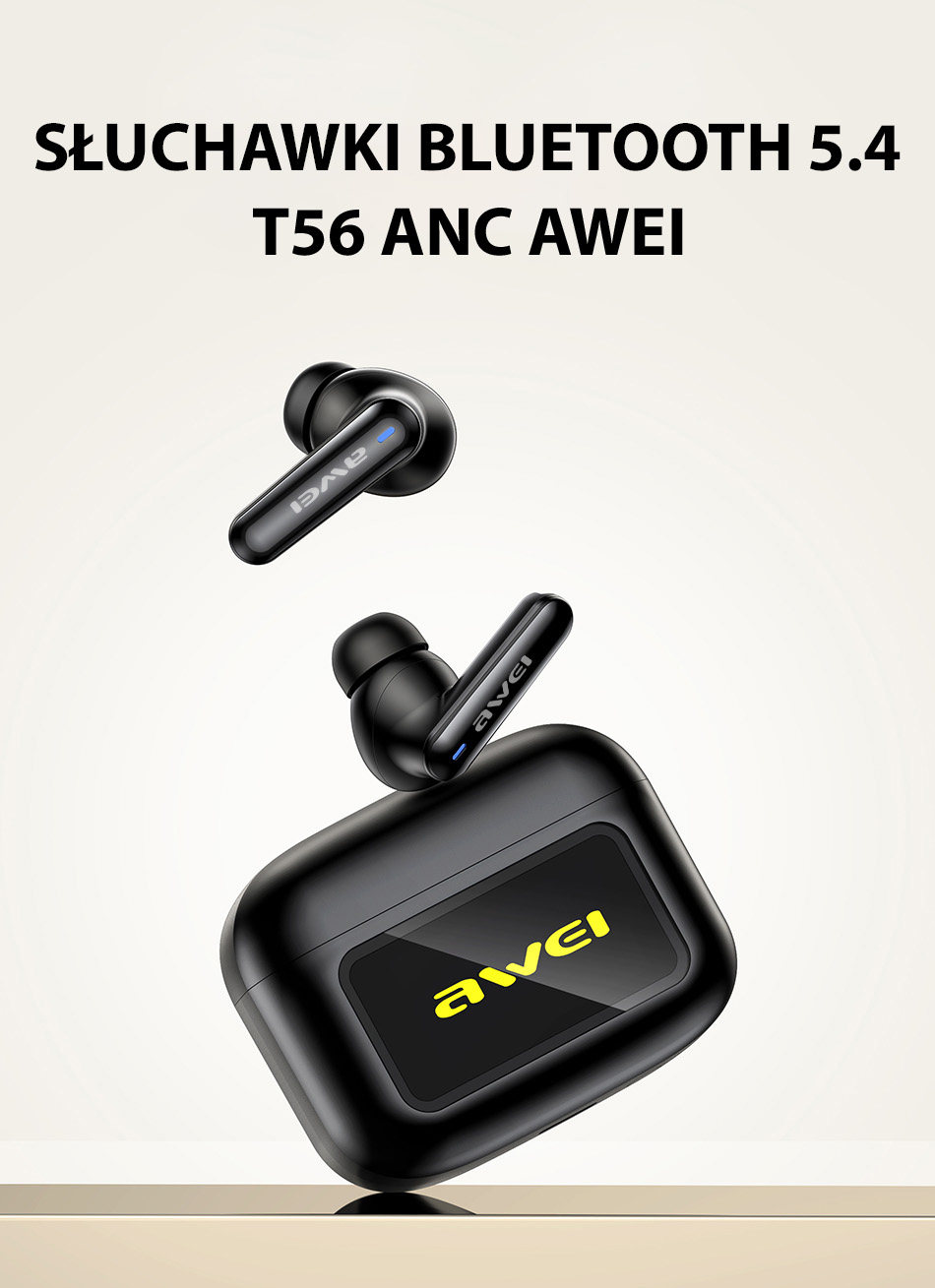 AWEI Bluetooth 5.4 T56 ANCTWS ausinės + docking station juodos spalvos aprašymas - Prekės nuotrauka